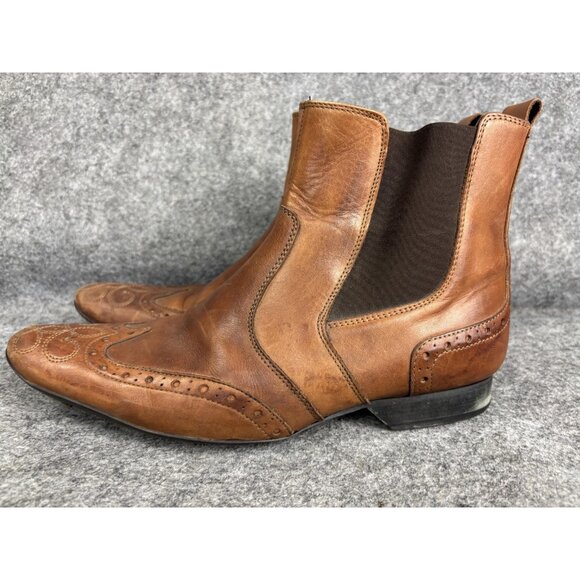 Zara Boots Mens Size 9 Brown Leather Chelsea Wingtip Brogue Ankle Dress EU 42 main image 6